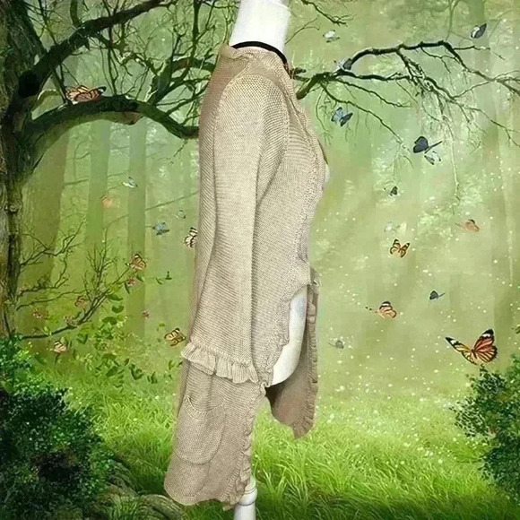 Boho Y2K Beige Knitted Cardigan By Rebecca Taylor - Picture 4 of 8